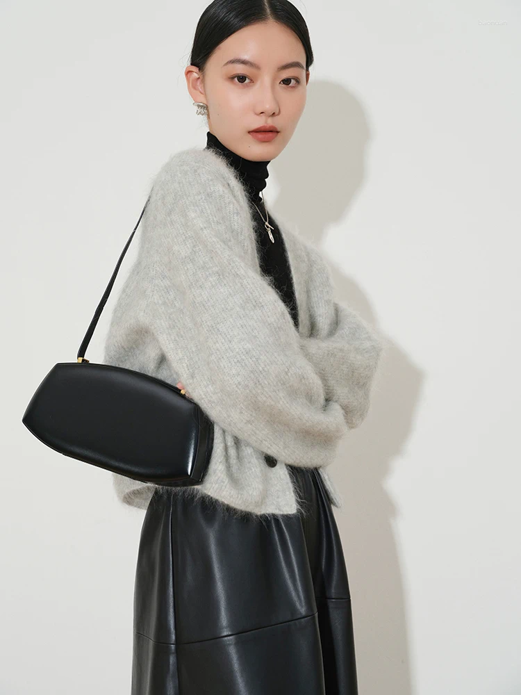 Women's Knits Mink Mohair Brown Sweater Knitted Cardigan Jacket Wool Top