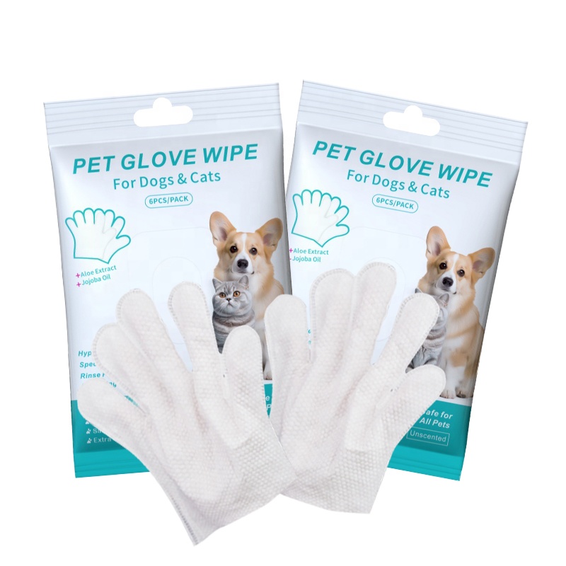 China Factory Supply Pet Wipes 6PCS Pack Soft Pet Cleaning Glove Wipes Organic Pet Ear Wet Wipes