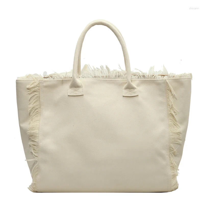 2025 NEW Drawstring High-capacity Tote Canvas Shoulder Bag For Women Tassel Open Handbag Work Female zhanyishengli