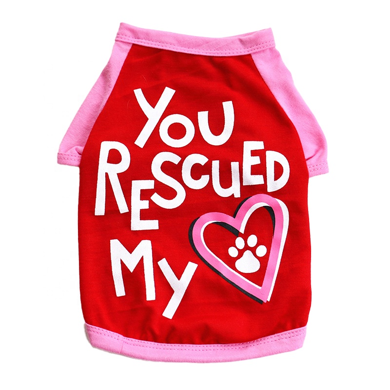 Cute Polyester Dog Summer Vest with Print Small Pet Clothes Featuring Lettering "YOU RESCUED MY HEART" for Spring Season