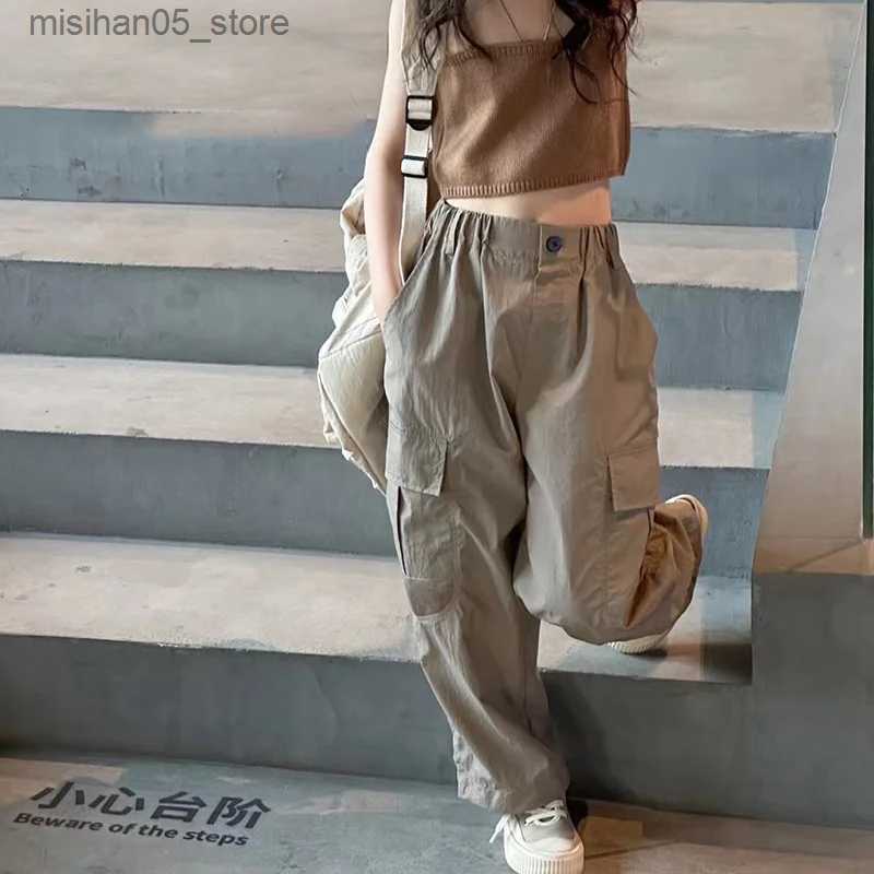 Clothing Sets Teen Girls Cargo Pants Children Fashion Loose Trousers Kids Casual Pockets Design Sweatpants Trendy Cool Streetwear 5-14Y Q240425