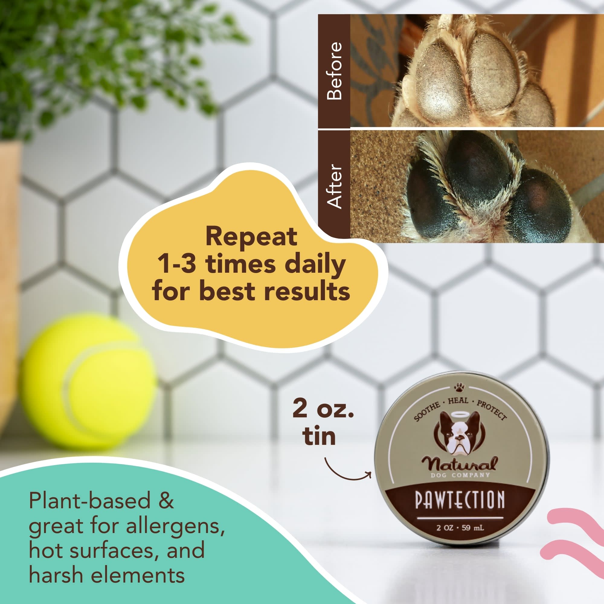 Natural Dog Company Paw Protection Balm Tin for Dogs, 2 oz.