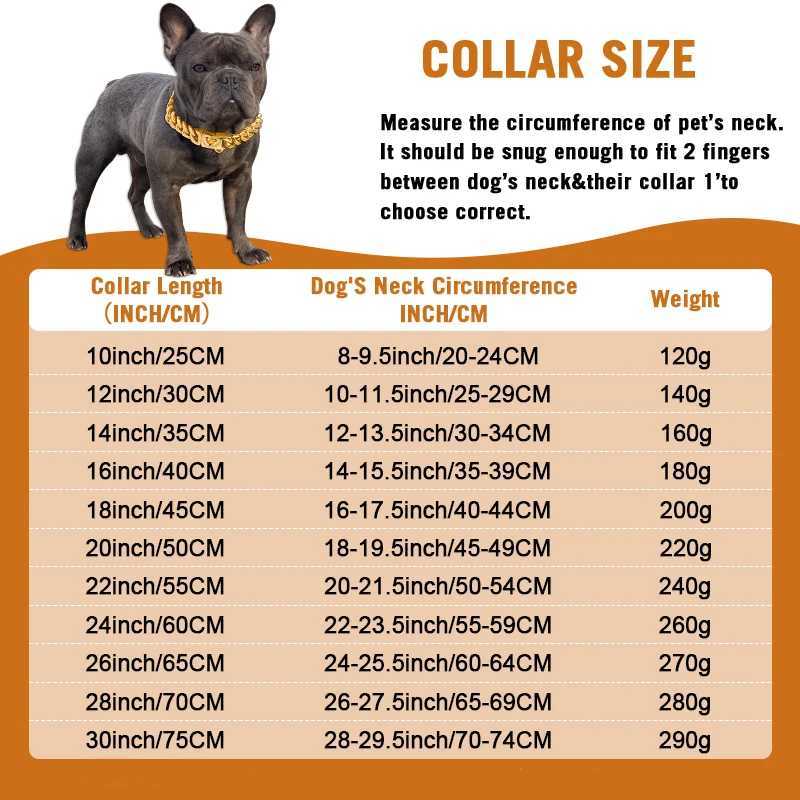 18K Gold Dog Collar Stainless Steel Cuban Chain 14mm Wide Metal Pet Necklace Used for Small Medium and Large Dog Collar Products X241125