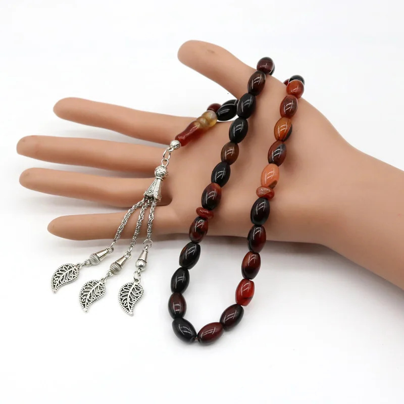 Natural Agate 33 Oval size 8*12 mm stone misbaha Mans prayer beads Rosary islamic subha tasbeeh 66 Tasbih Muslim 240410