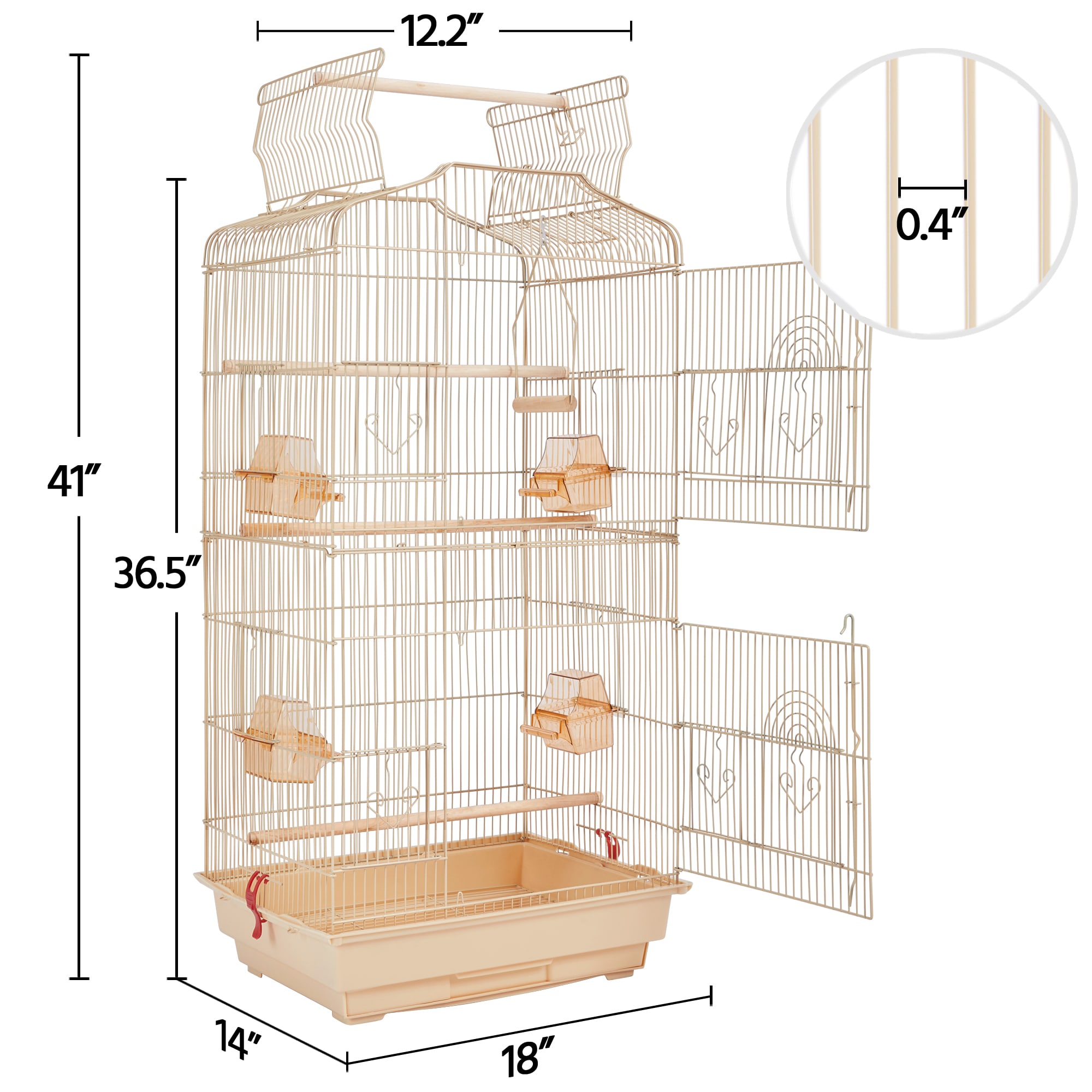 Topeakmart Almond Open Top Metal Bird Cage, 41" H