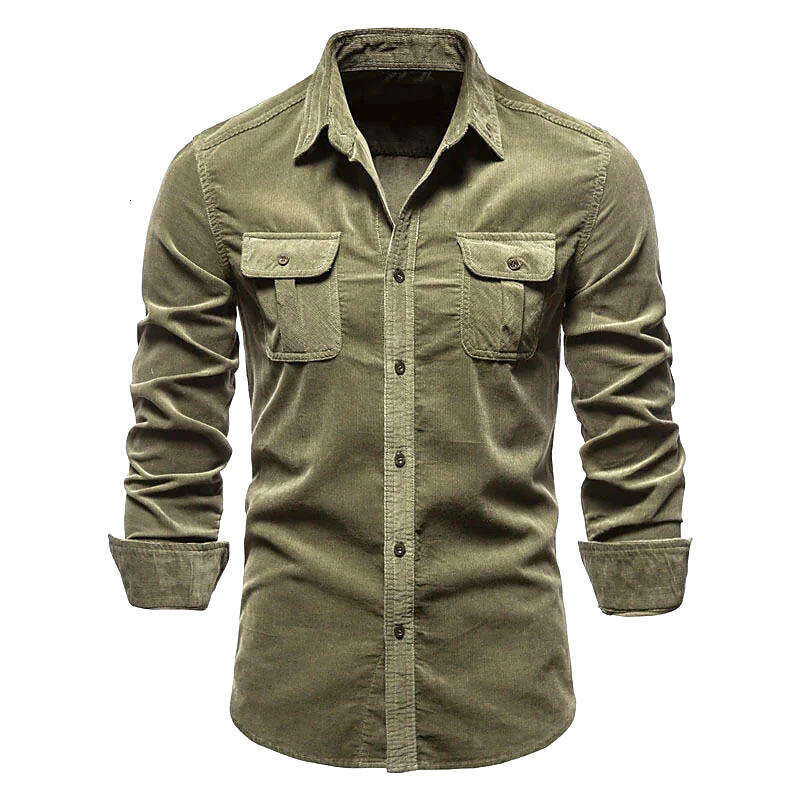 Foreign Trade Autumn Cotton Basic Japanese Corduroy Men's Business Slim Fit Casual Shirt Long Sleeved Set B4