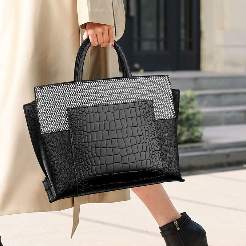 Women's High Quality Large Capacity Tote Crocodile Pattern Emed Texture Wing Fashion Bag For Women