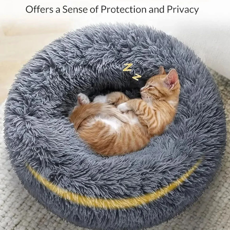 40-90cm Round Pet Bed for Large Dog Bed Super Soft Cat Bed Long Plush Dog House for Medium Dog House Winter Warm Sleeping 241125