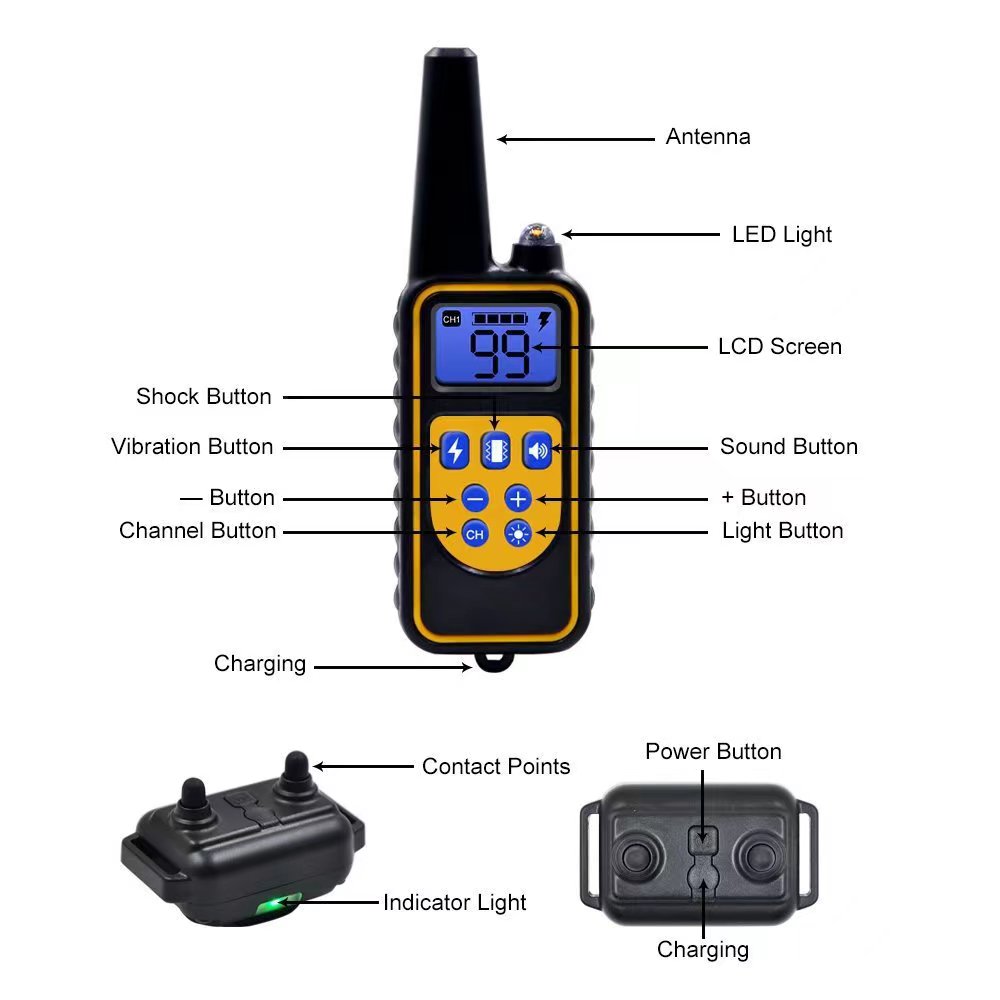 Small Dog Shock Collar with Remote Beep Vibration 1000M Rechargeable Electric Slave for Bark Control Custom Colors Dog Training