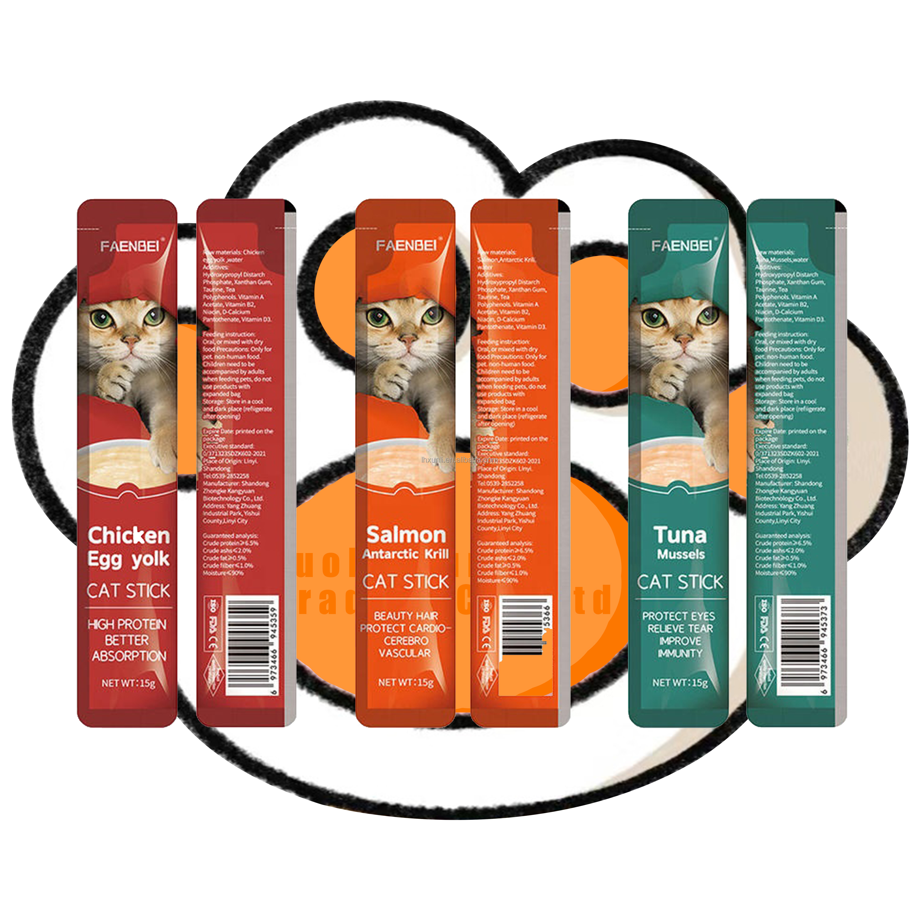 Cat creamy bars stick treats in pouch wholesale bulk cat wet food cat treat food 15g