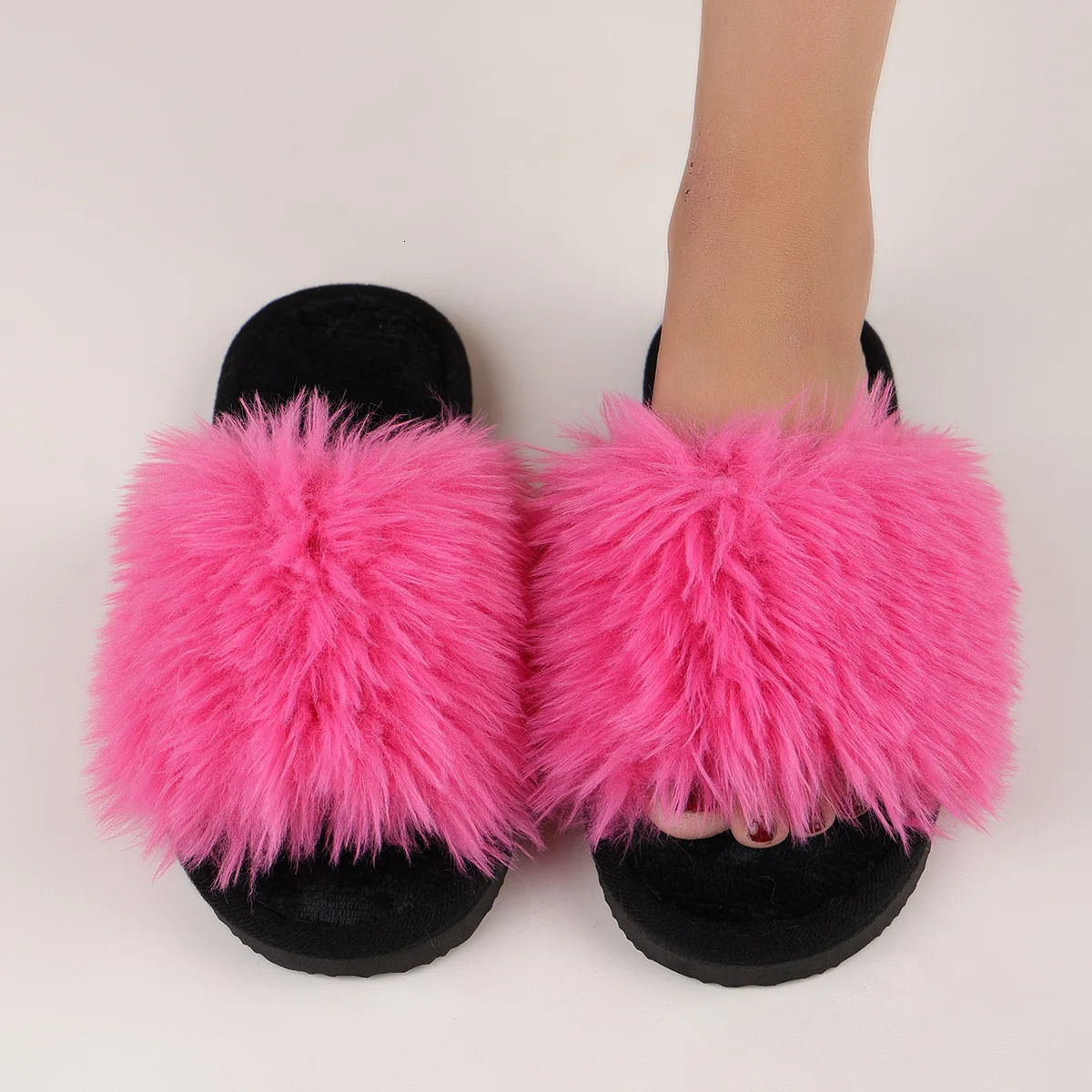 Sexy Fur Slippers Womens Home Light Flip Flops Spring Autumn Open Toe Plush Carpet Flat Shoes Winter Outdoor Slides 241125