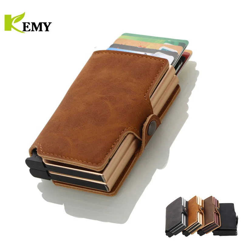 Kemy Slim Mini Card Wallet RFID Pop up Button Bank Credit Card Shell Bracket Mens Smart Metal Wallet 241125