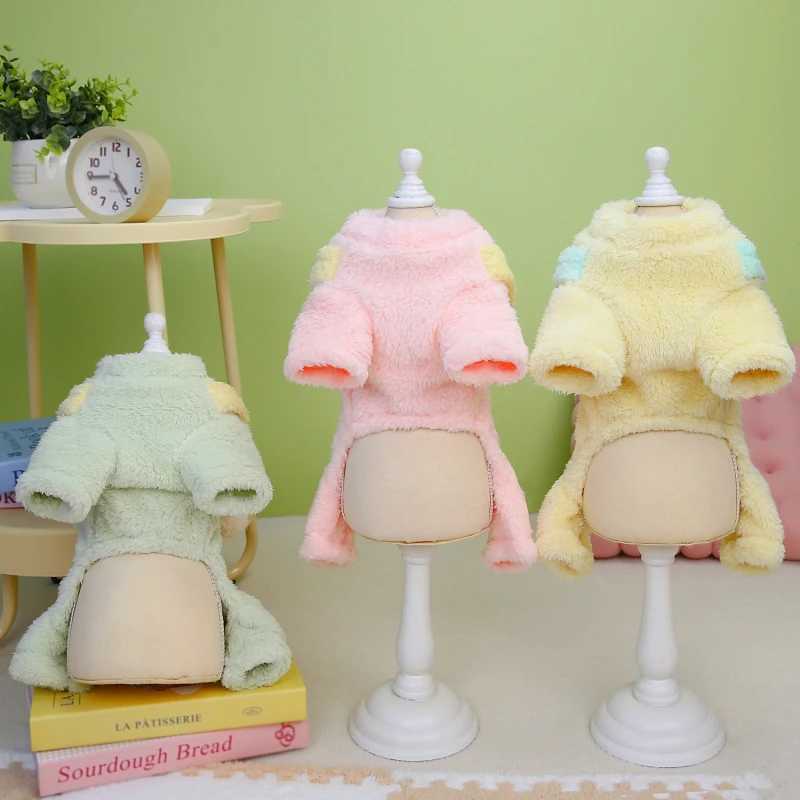 Warm Soft Flannel Pet Clothes for Dogs Girl or Boy Cartoon Bear Design Dog Shirt Coat Jacket with D-ring Leash Home PajamasXJ241125