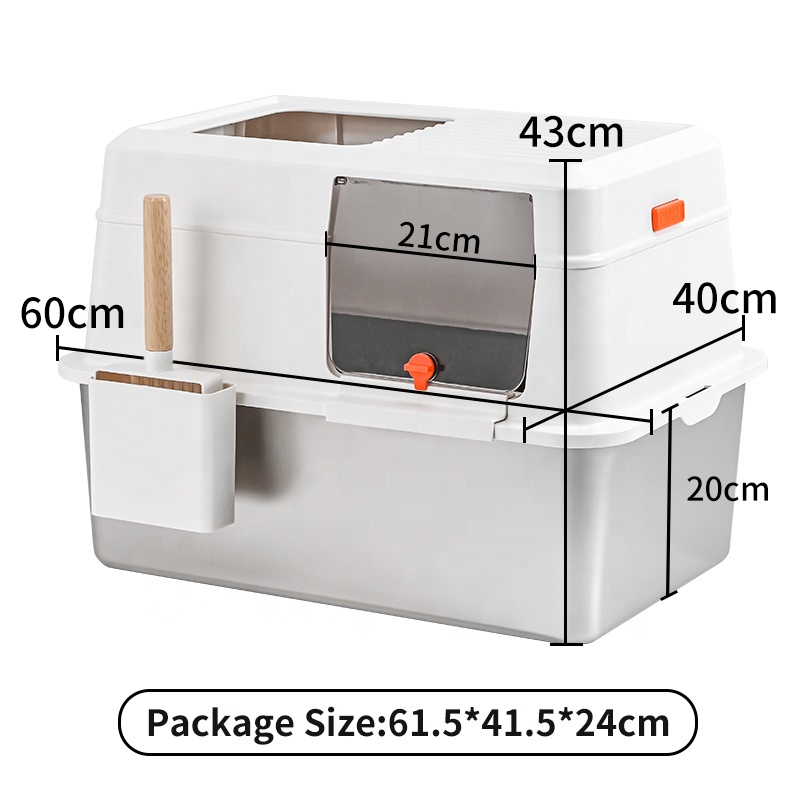 High Quality Oversized Stainless Steel Cat Litter Box Increased Height Enclosure Anti-Splash Reduction Smooth Sand Easy Cleaning