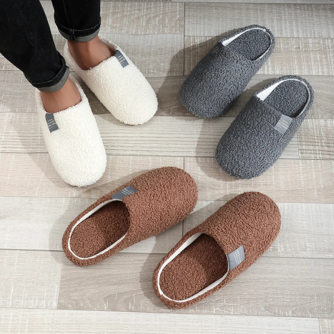 Couples Home Slippers Soft Fur Slippers Warm Indoor Flat Slides Nonslip Cotton Shoes Bedroom Light Slience Flats Floor Shoes 241125
