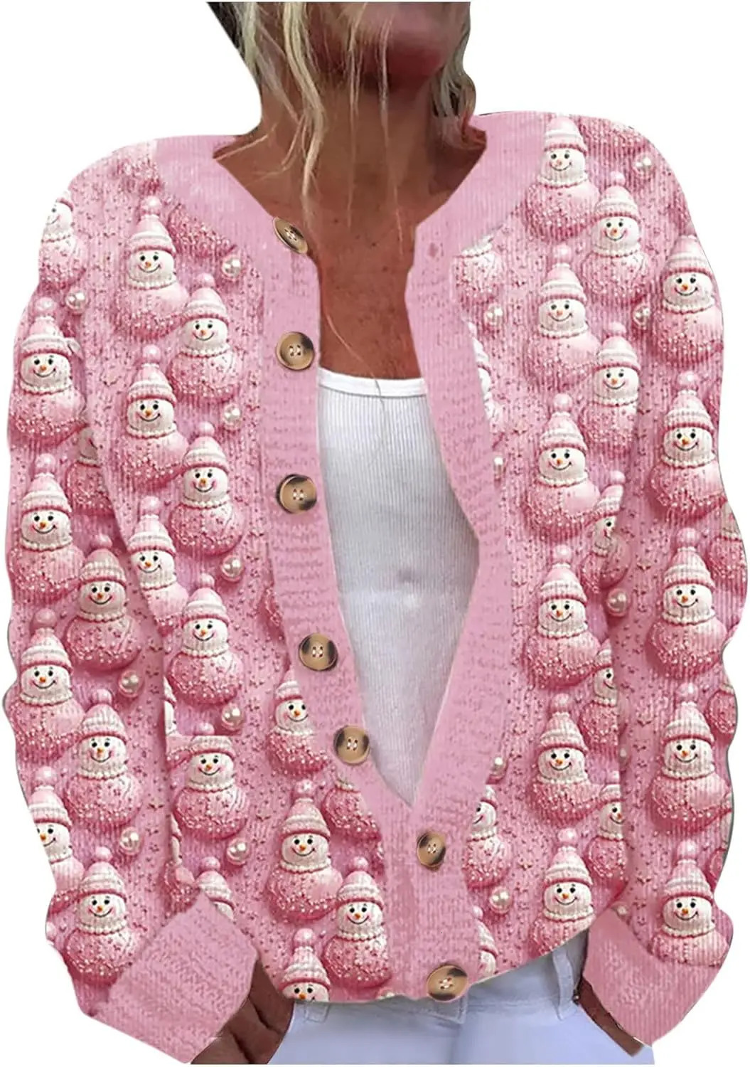 Cross border foreign trade independent station autumn cardigan jacket single breasted button 3D printed Christmas snowman ja 241122
