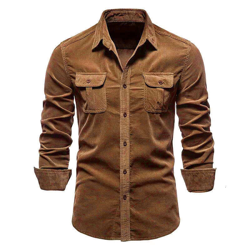 Foreign Trade Autumn Cotton Basic Japanese Corduroy Men's Business Slim Fit Casual Shirt Long Sleeved Set B1