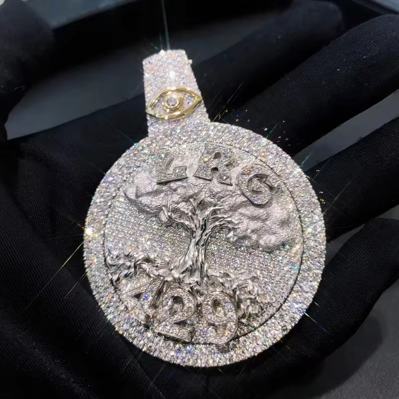 Round Fine Jewelry 9K14K Custom Rotating Letters Iced Lab-Grown Dia Moissanite necklace Gift