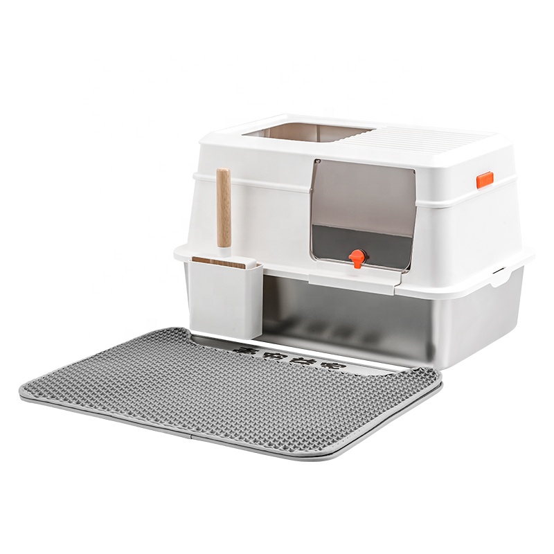 Oversized Hedge Anti-Splash Fully Enclosed Cat Litter Box Stainless Steel EVA Double-Layer Non-Stick Bottom Easy Clean No Spill