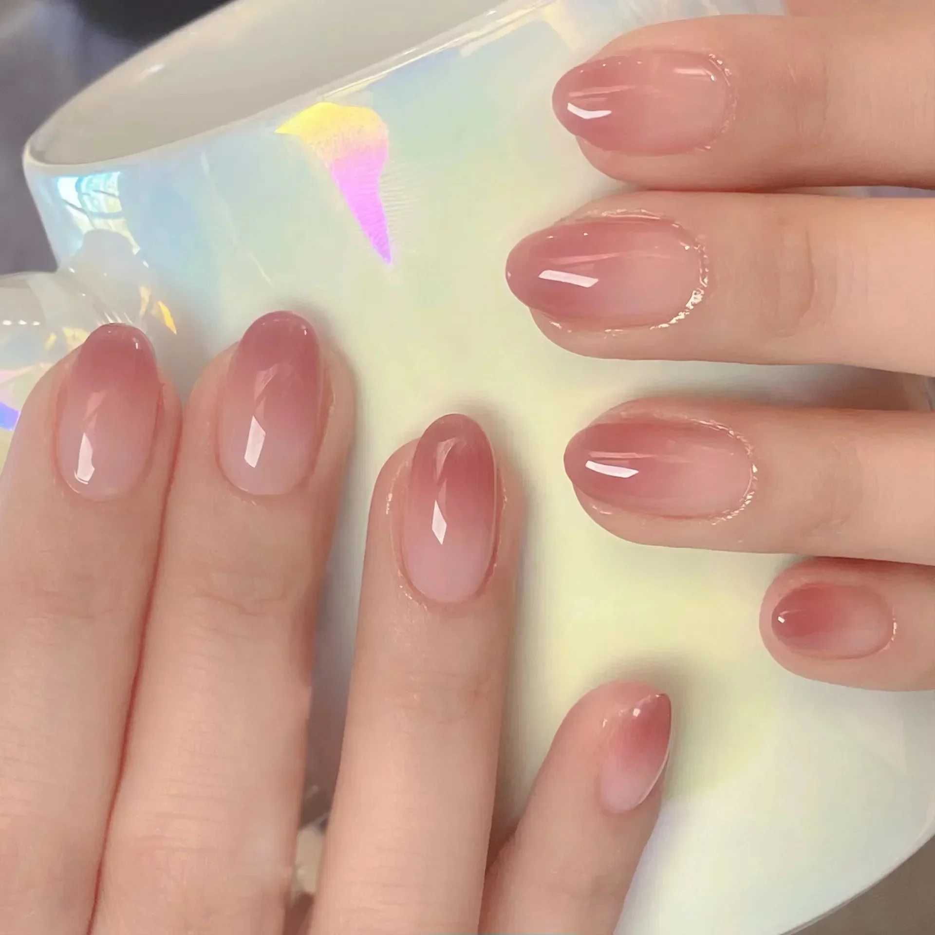 24 wearable fake nails with glue simple French pink ballet dancer fake nails detachable full set of nail tips press nailsW241125
