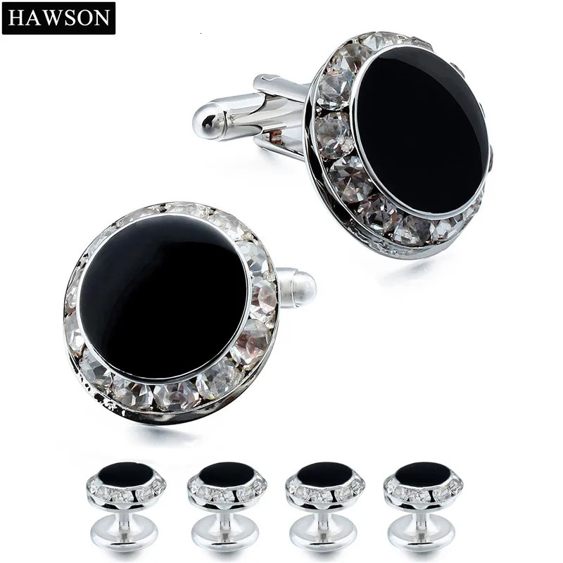 HAWSON Crystal Cuff links and Studs Set for Tuxedo Mens Accessory Wedding Cufflinks Cufflink Shirt Cuff Links 241125