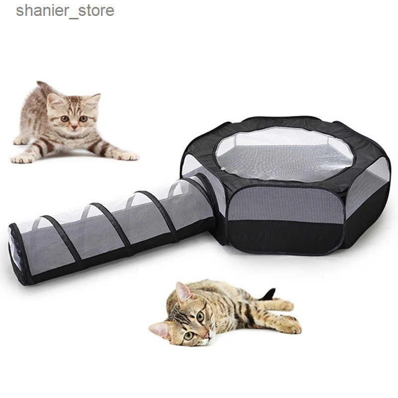 Cat Interactive Electronic Toys Cat Tunnel Cage House 2-in-1 Interactive Folding Outdoor Game Tent and Tunnel Rabbit Kitten Rabbit Hamster Ferret Blac