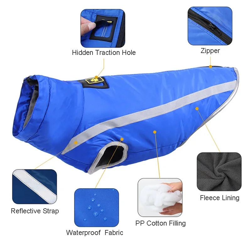 Waterproof Dog Clothes for Large Dogs Winter Warm Big Dog Jackets Padded Fleece Pet Coat Safety Reflective Dog Clothing 241125