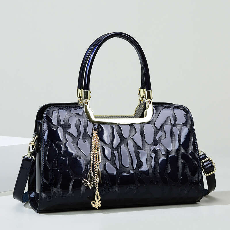 Hot Selling Bags, New Women's High-End Feel, Patent Leather, Stone Pattern Boston Single Shoulder Crossbody Bag, Large Capacity