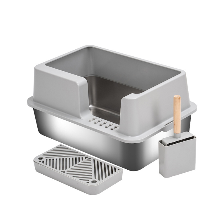 Odorless Metal Cat Toilet Pan Large Stainless Steel Litter Box wit High Side Lid