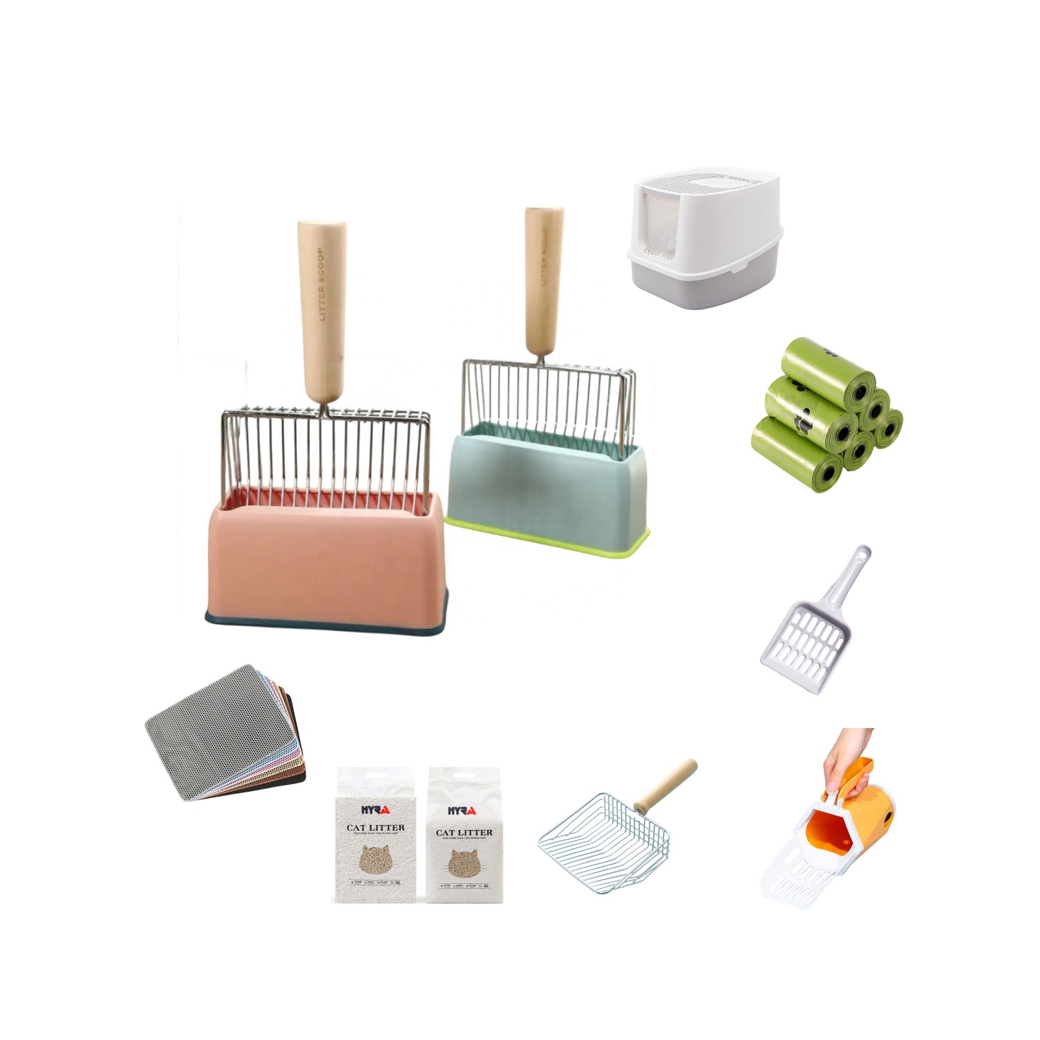 Hyra Most competitive price Metal Cat Litter Scoop Fast Sifting Kitty Poop Scooper Caddy Optional Stand Cat Litter Shovel