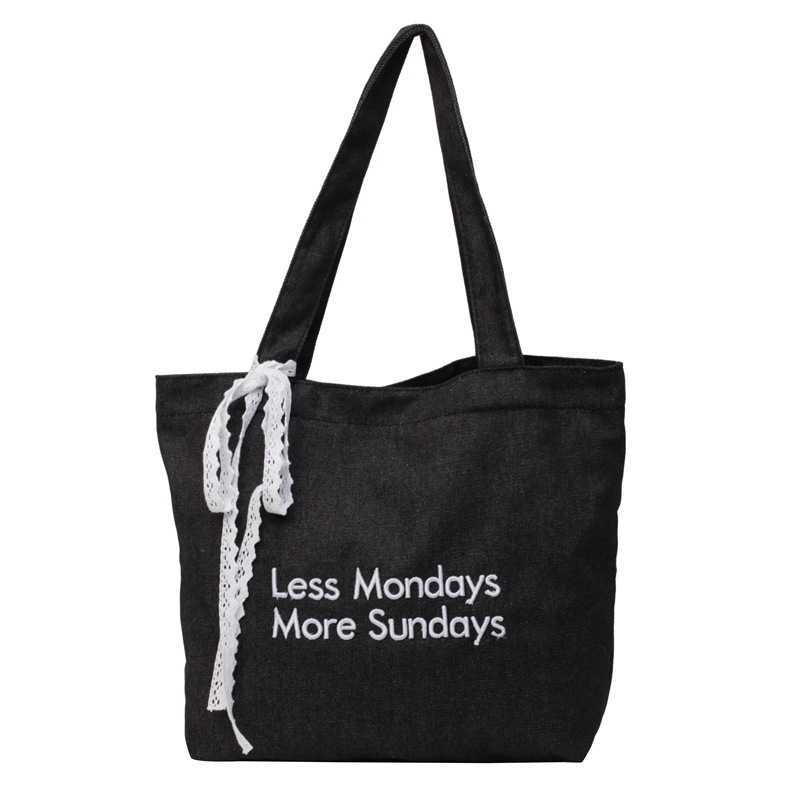 Washed Denim Bag New Embroidered Letters Tote Bag Trendy Large Capacity Shopping Handbags Korean Female Shoulder Bags 241125