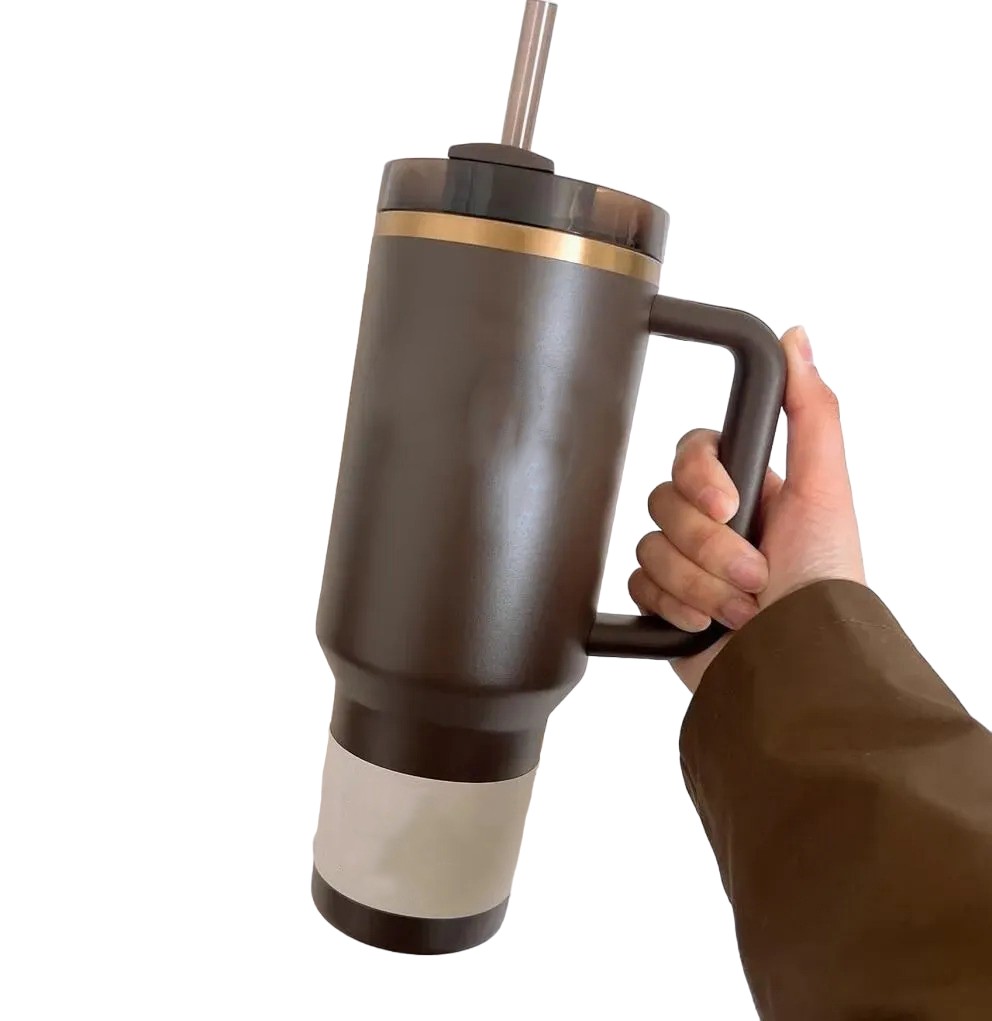 US Stocks 40oz Mugs Chocolate Gold Tumblers Blue Magnolia Flamingo Cups with Handle Lid Straw Coffee Pink Water Bottles