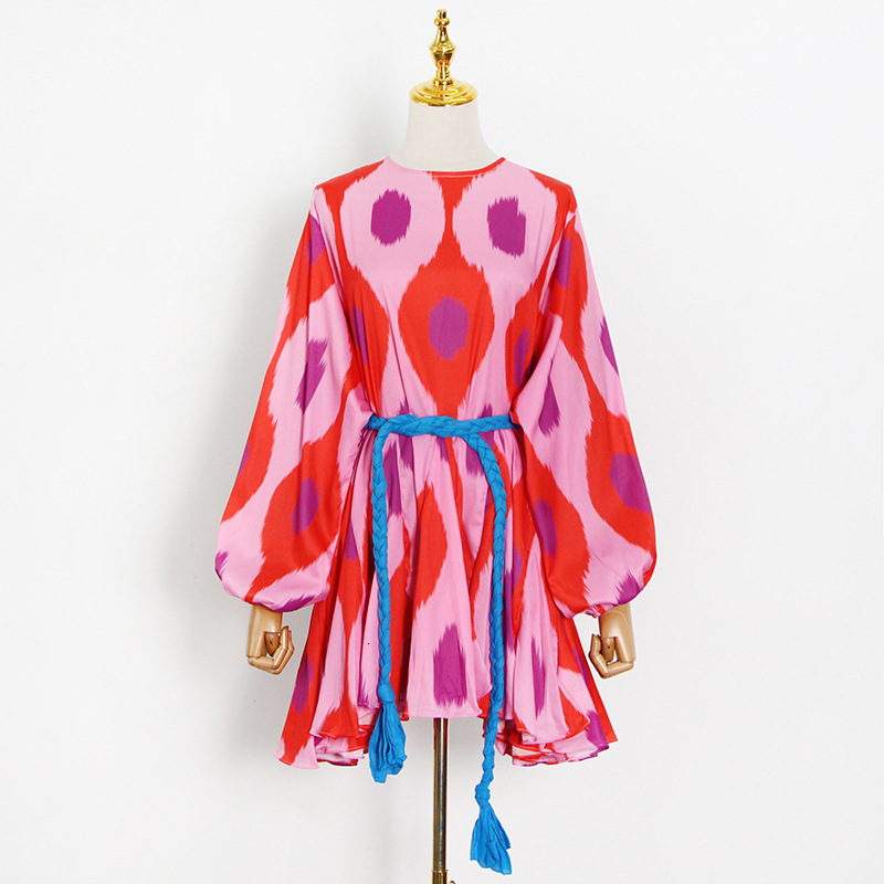 GALCAUR Beach Style Womens Dress O Neck Long Sleeve High Waist Bandage Patchwork Mini Female Dresses 2020 Casual Fashion New LJ201202