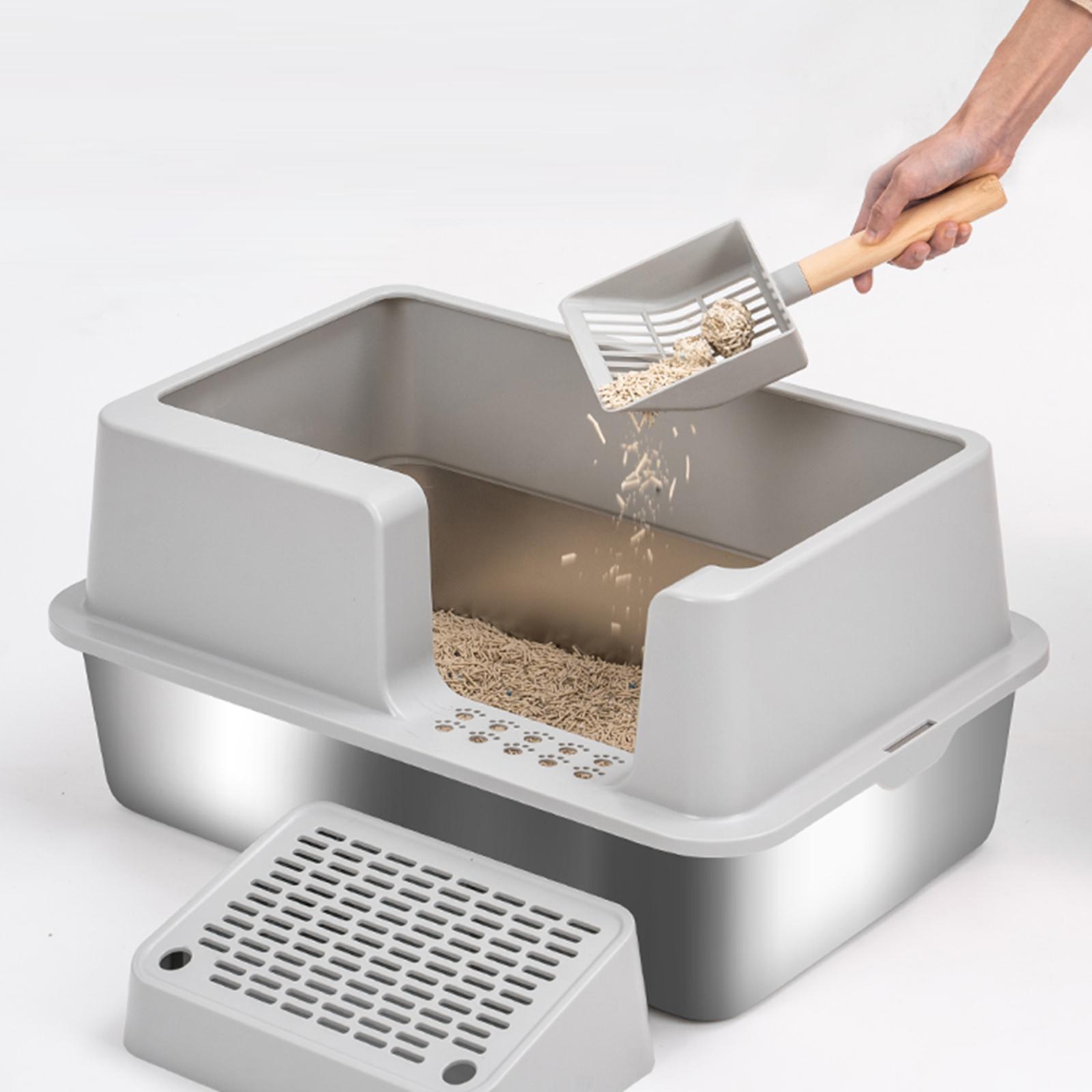 Luxury Stainless Steel Cat Litter Box Cat Litter Tray Semi-Closed With High Side Cat Litter Tray Sandbox With Scoop Pet Toilet