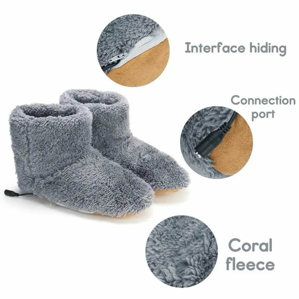 1 Pair Electric Heating Shoes USB Men Women Winter Warm Snow Boots Plush Warm Electric Slippers Washable Foot Heating Shoes 241125