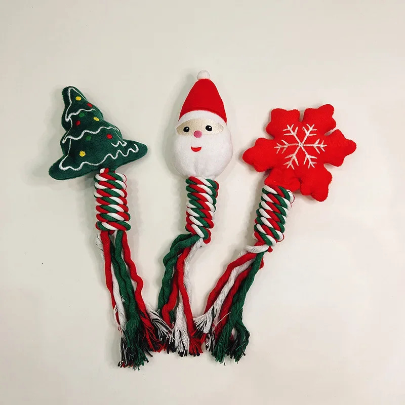 Christmas Pet Toys Dog Bite Resistant Teeth Grinding Cleaning Cotton Rope Dog Toys Christmas Pet Gifts Dog Accessories Puppy 241125