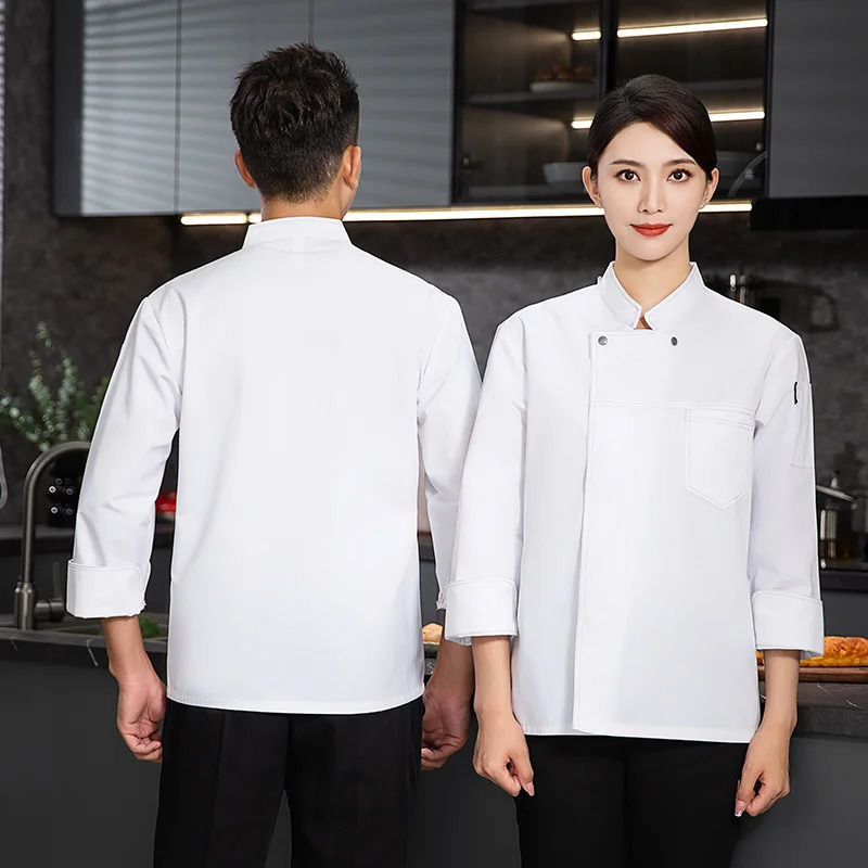 grey Chef uniform Long Sleeve chef jacket Cook Coat Tshirt Baker Work Uniform Waiter Restaurant el Clothes women 240412