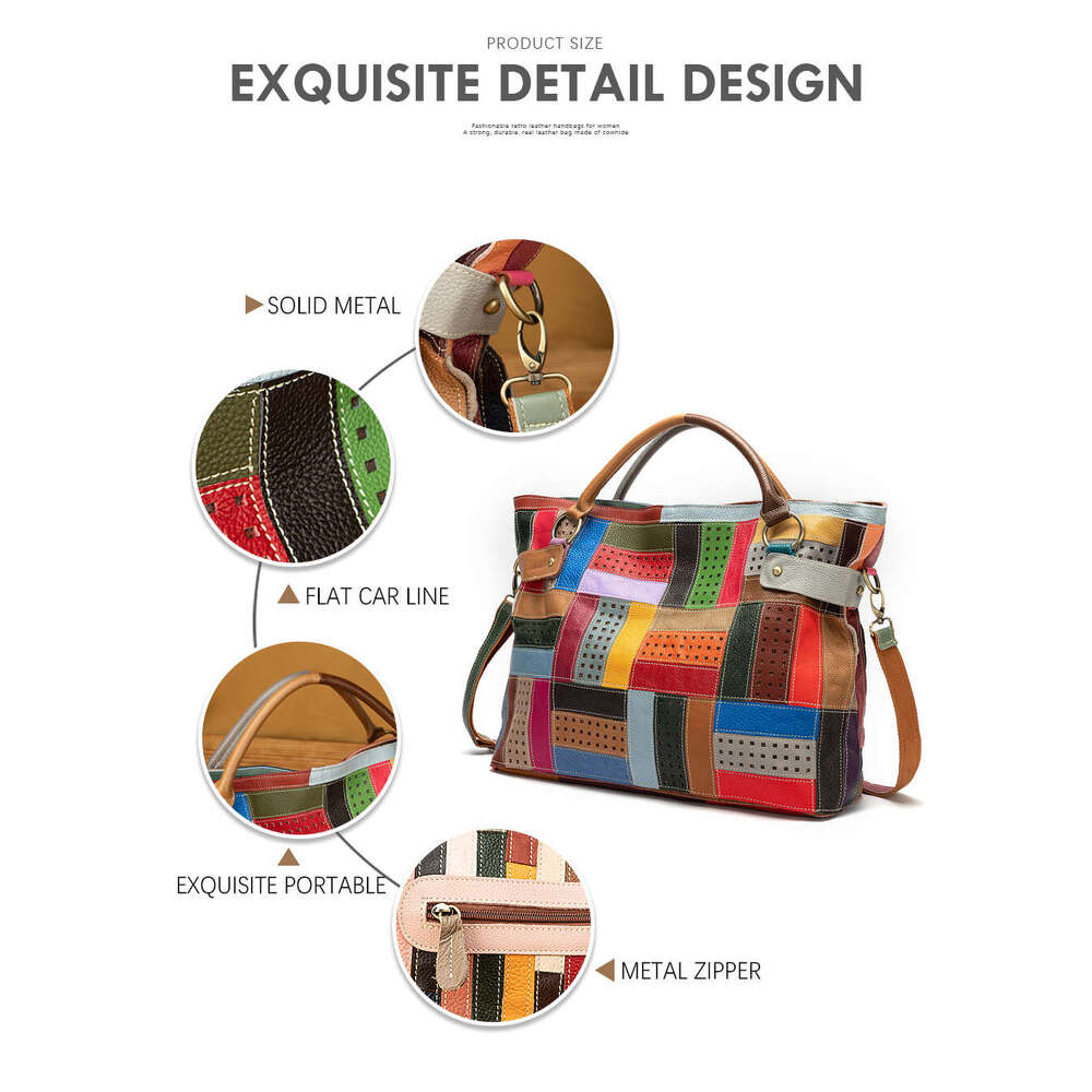 New Multi-Color Soft Natural Leather Ladies Patchwork Large Shopper Handbag Shoulder Women Design Female Tote Bag 355