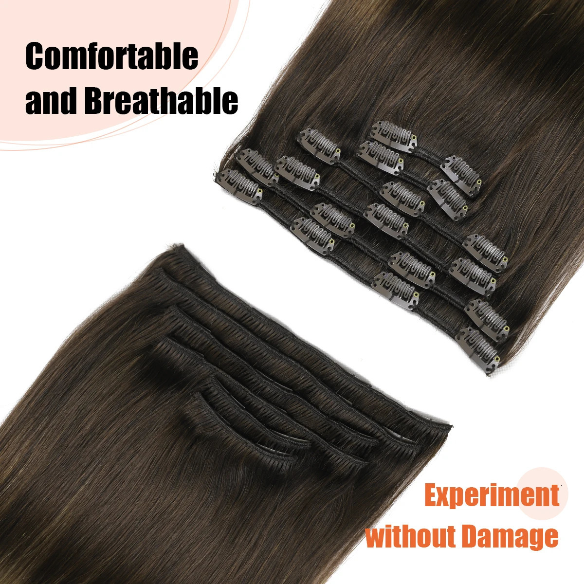 XDhair clip on hair extensions 100g 6 pieces 16 inch Balayage dark brown to chestnut brown and dirty blonde clip on hair 241125