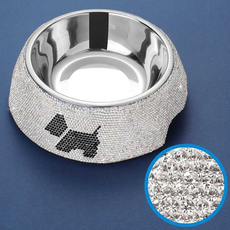 Luxury Rhinestone Non-slip Dog Bowls Feeder Bowls Drinkers Stainless Steel Pet Feeders Pets Dogs Accessories Cat SuppliesXJ241125