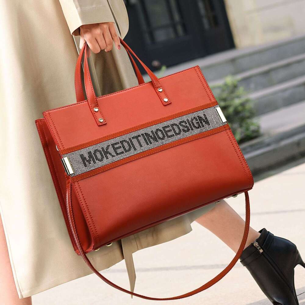 Summer New Large Capacity Handbag Orange Texture Women's Handbag Large Capacity Shoulder Bag