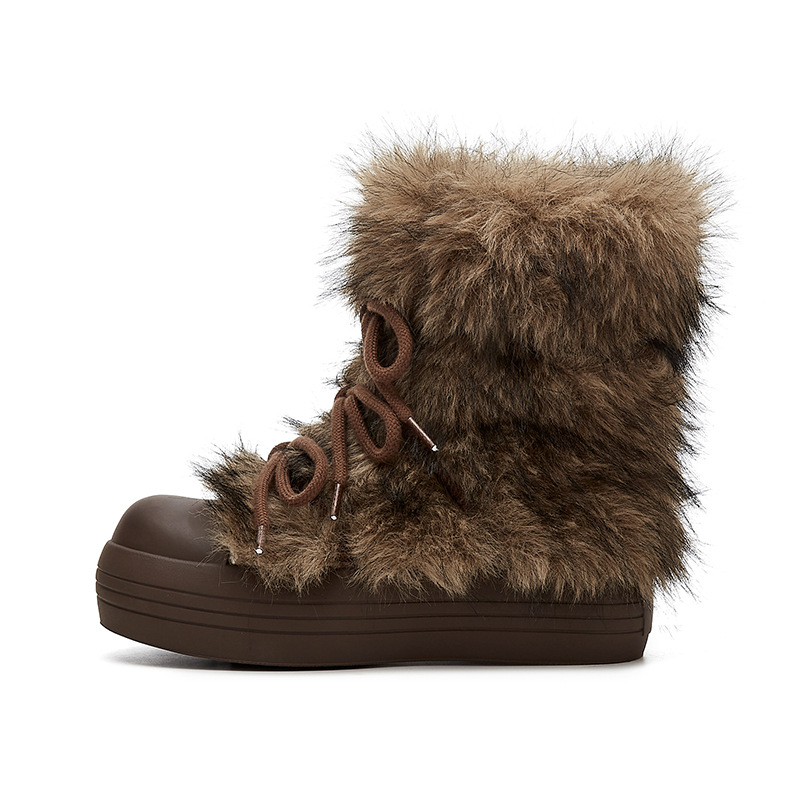 Boots for Snow Women, Plush Cozy Ankle Boots, Flatform Warm Shoes, Trendy 2024 Winter Flats 4 , Flatm