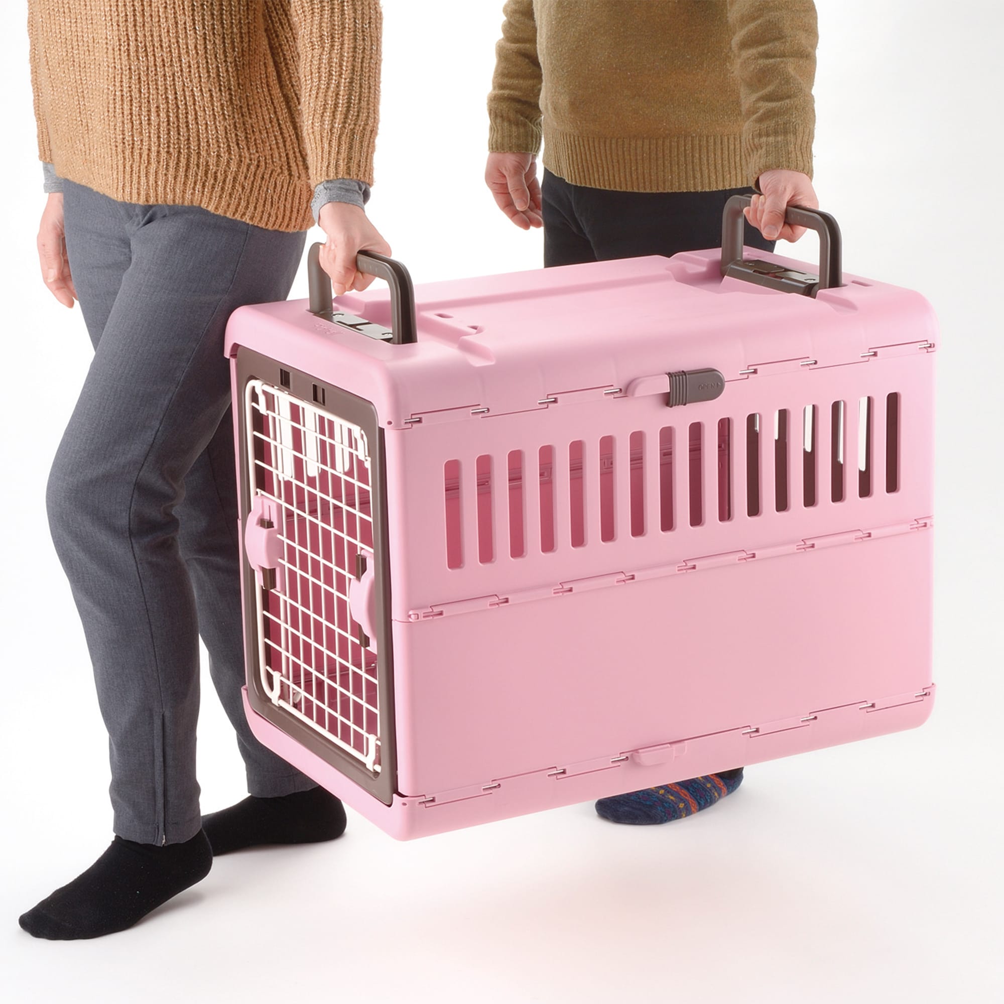 Richell Pink/Brown Foldable Pet Carrier, 17.5" L X 26.5" W X 20" H