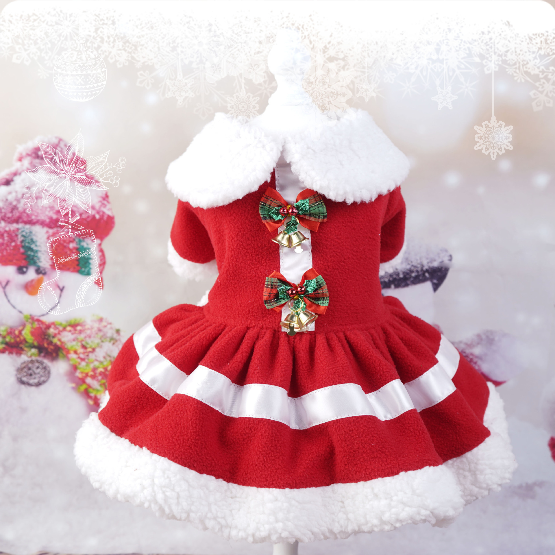 Christmas Dog Dress, Pet Christmas Costume Puppy Tulle Dress, Red Velvet Dog Skirt Santa Claus Outfit Xmas Clothing Winter Coat Cute Apparel