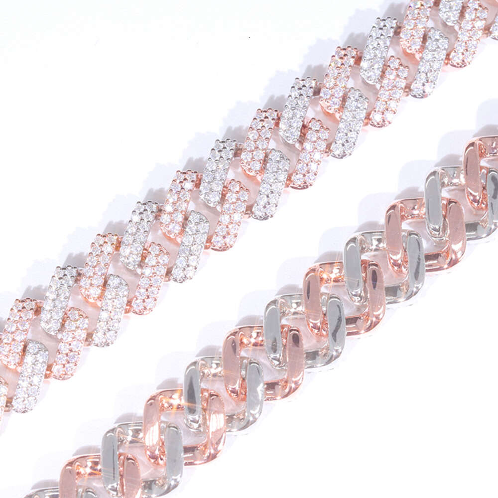 Custom Pass Diamond Tester Vvs Moissamite Diamond Two Tone 2 Row 10 Mm 12 Mm Hip Hop Necklace 925 Jewelry Cuban Link Chain