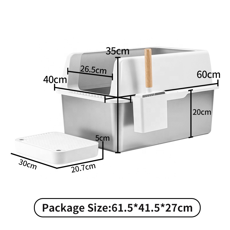 Oversized Stainless Steel Cat Litter Box Raised Enclosure Splash-Proof Material Easy Clean Odorless Open Cat Toilet Accessory
