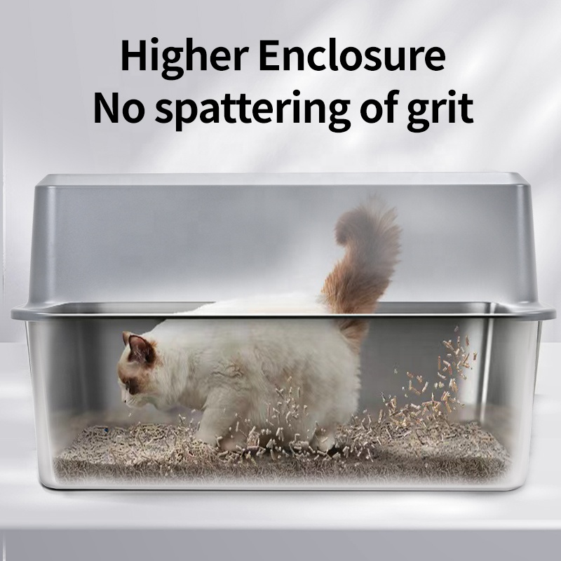Large Size Stainless steel cat litter box Suitable for large cats and multiple cats, non stick, easy to clean cat litter tray