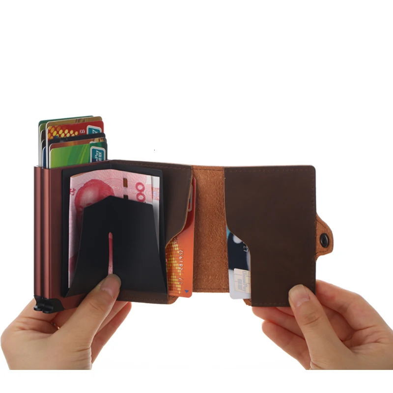 Kemy Slim Mini Card Wallet RFID Pop up Button Bank Credit Card Shell Bracket Mens Smart Metal Wallet 241125