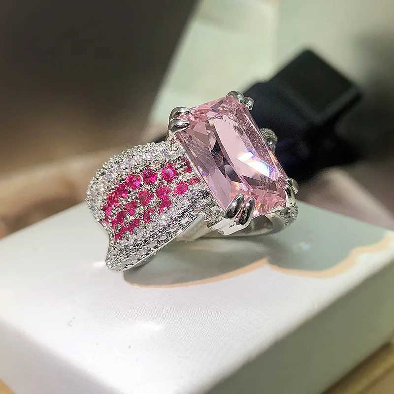 Band Rings 925 silver high-definition pink diamond ring female personality opening four-claw gemstone party birthday gift H240425