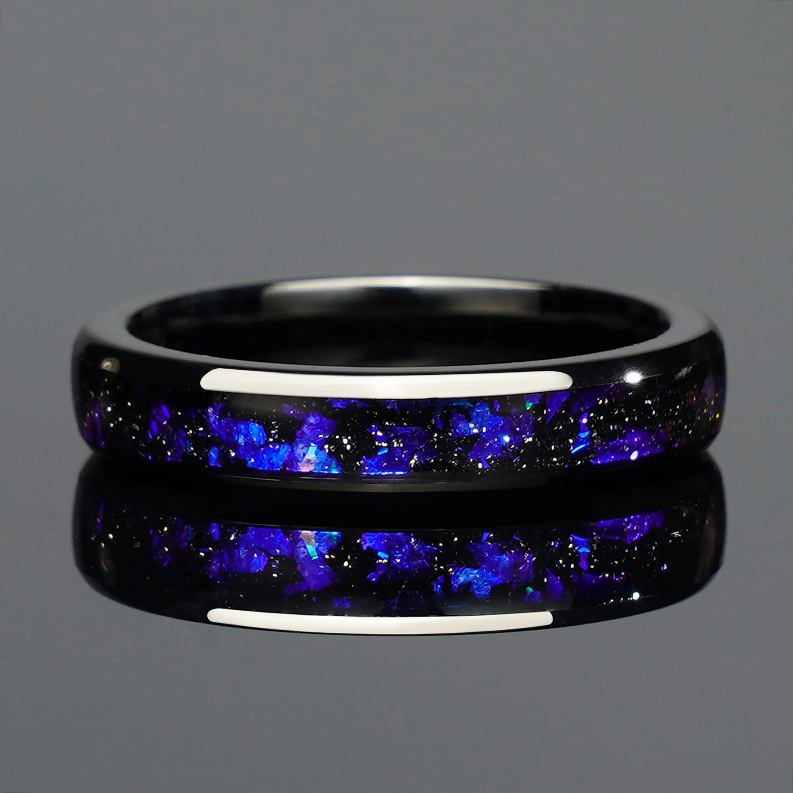 4/8mm Color Nebula Outer Space Black Tungsten Engagement Ring Couple Set 241125